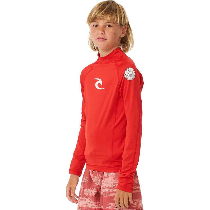 2024 Rip Curl Chicos Brand Wave UPF Chaleco De Lycra De Manga Larga 122BRV - Red